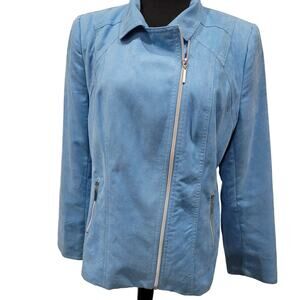 Allison Daley Faux Suede Coat Size 10 Mid Length Asymmetrical Zipper Retro Glam